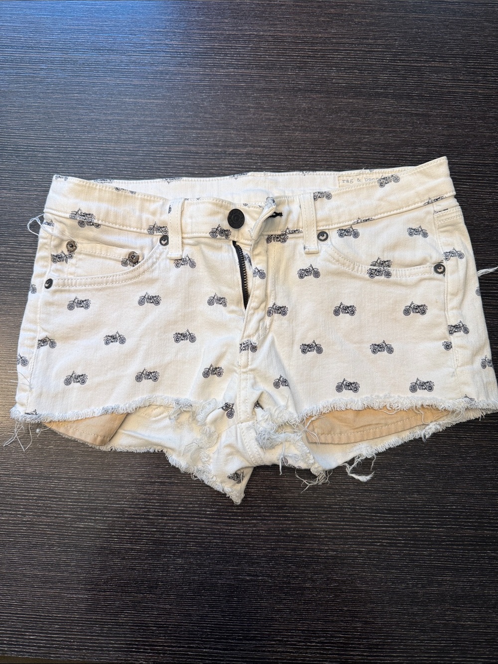 White Motorcycle Print Denim Shorts - Women